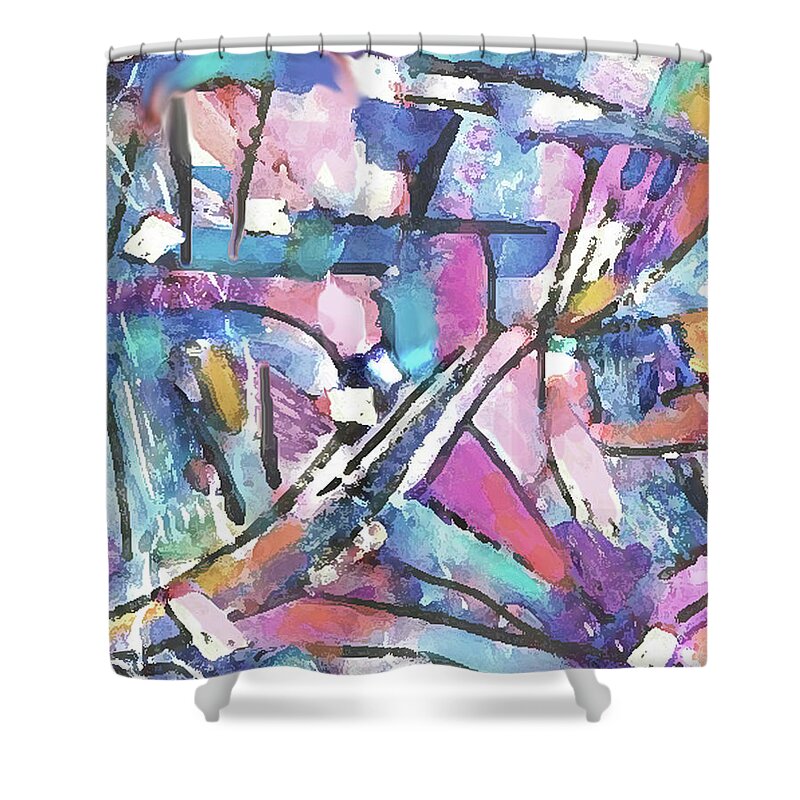 Unique Abstract Shower Curtain featuring the mixed media Sunday Pastel Abstract by Jean Batzell Fitzgerald