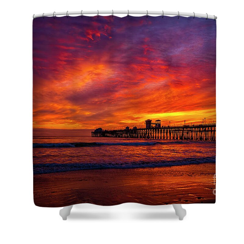 Sunset Shower Curtain featuring the photograph Sunday Sunset at Oceanside Pier by Rich Cruse