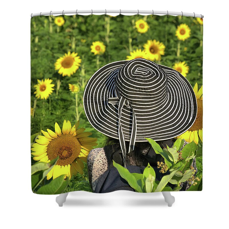 Sunflower Shower Curtain featuring the photograph Sunflower and Hat by Buddy Scott