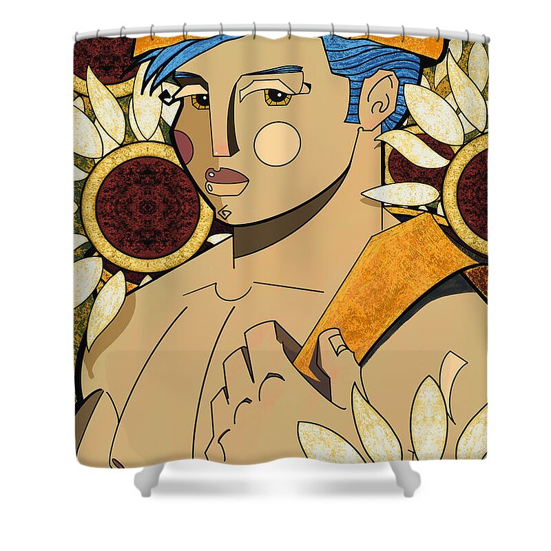 Sunflowers Shower Curtain featuring the painting Sunflower Boy by Oscar Ortiz