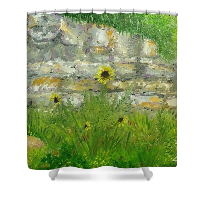 Art Shower Curtain featuring the painting Sunflower Cliff by The GYPSY