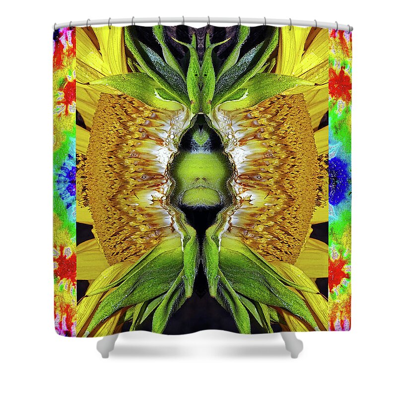 Sunflower Art Shower Curtain featuring the photograph Sunflower Dewd in a Tie Dye Frame by Ben Upham III