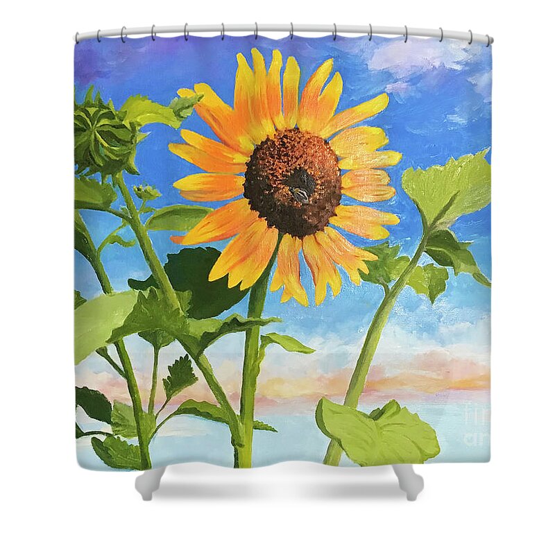 Sunflower Shower Curtain featuring the painting Sunflower OBX by Anne Marie Brown