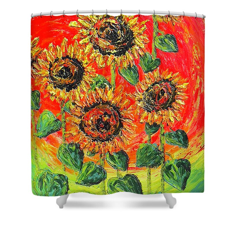 Sunflower Shower Curtain featuring the painting Sunflower Satisfaction by Linda Donlin
