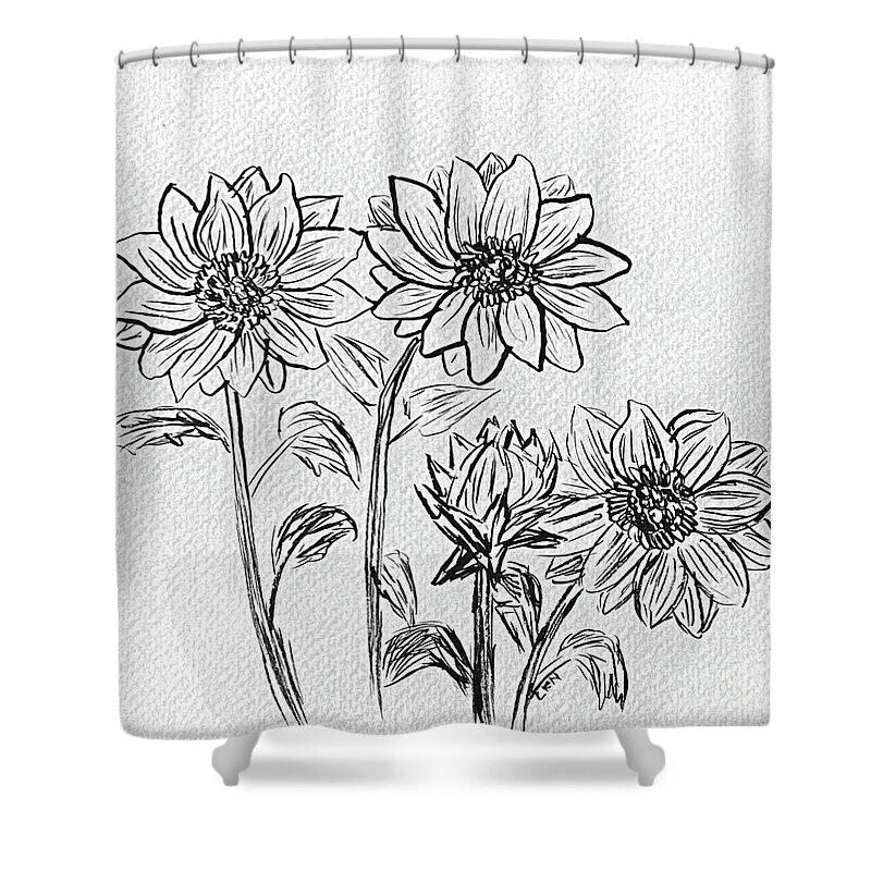 Sunflowers Shower Curtain featuring the drawing Sunflower Sketch by Lisa Neuman