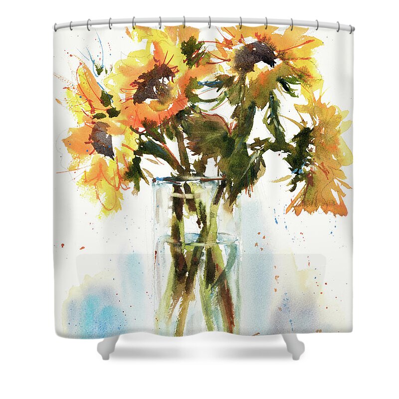 Sunflower Shower Curtain featuring the painting Sunflowers for Ukraine by Judith Levins