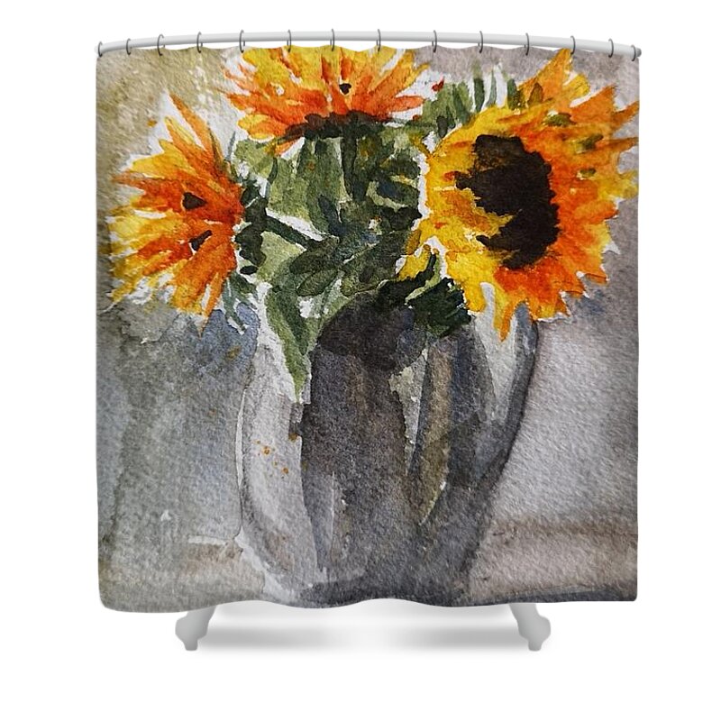 Still Life Shower Curtain featuring the painting Sunflowers by Sheila Romard