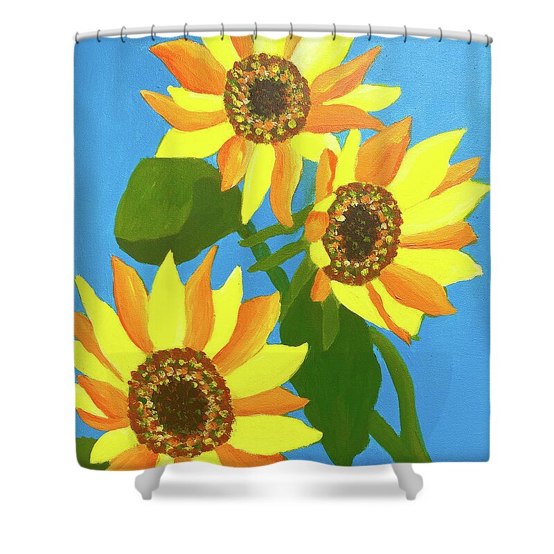 Sunflower Shower Curtain featuring the painting Sunflowers Three by Christina Wedberg