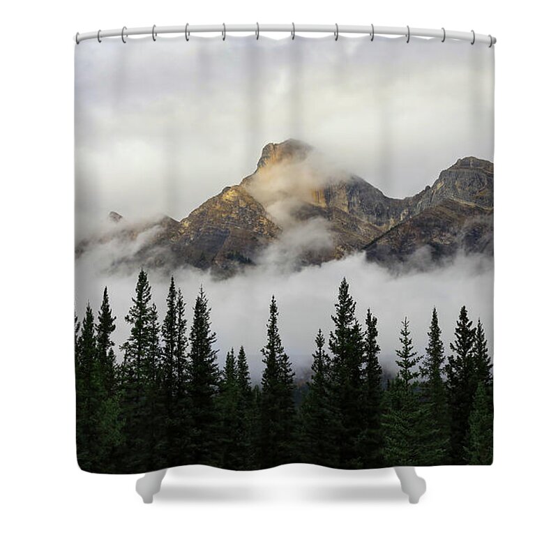 Sunlit Mountain Peak Canadian Rockies Shower Curtain featuring the photograph Sunlit Mountain Peak Canadian Rockies by Dan Sproul