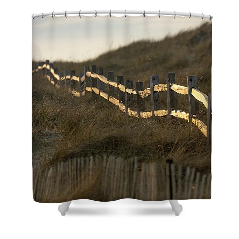 Sunshine Shower Curtain featuring the photograph Sunny Beach Fence by Denise Kopko