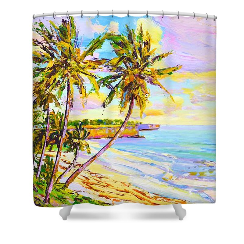 Ocean Shower Curtain featuring the painting Sunny Beach. Ocean. by Iryna Kastsova