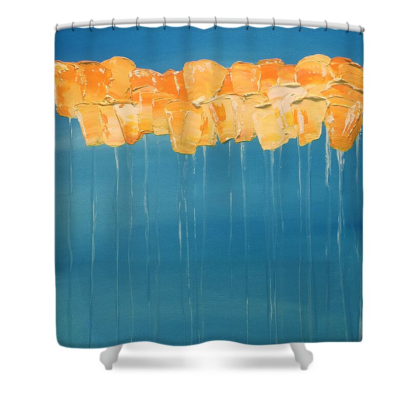 Sun Shower Curtain featuring the mixed media Sunny Disposition by Linda Bailey