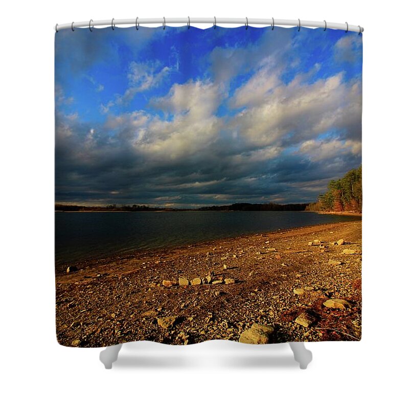Landscape Shower Curtain featuring the photograph Sunny Shore by Mary Walchuck