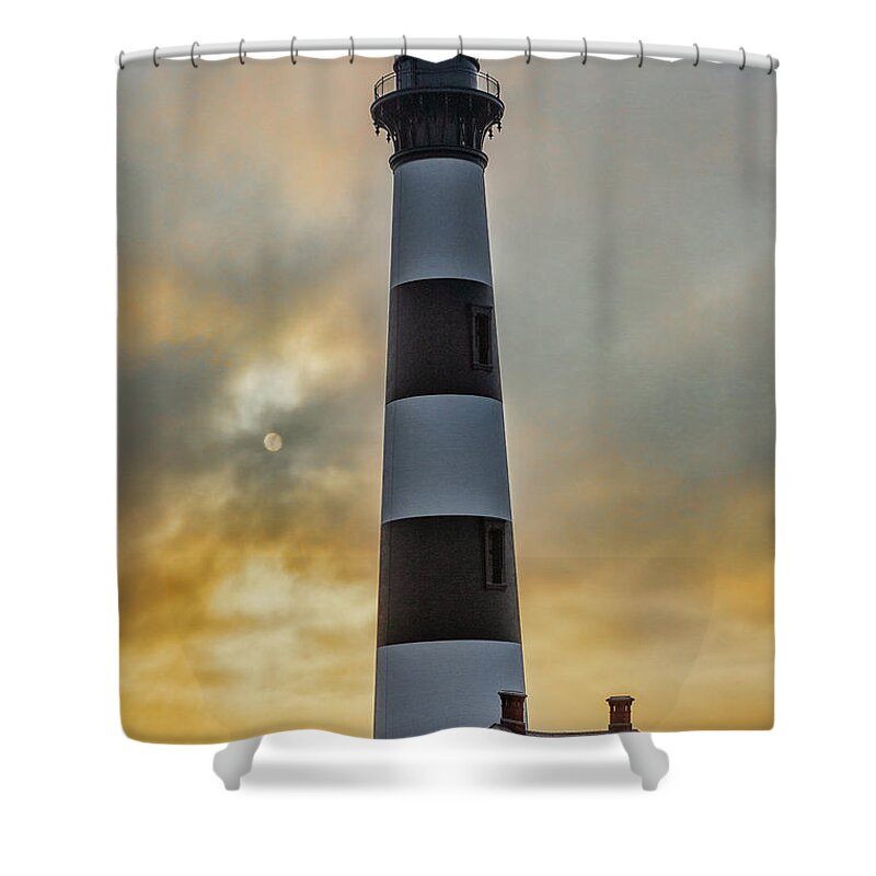 North Carolina Shower Curtain featuring the photograph Sunny Stormy Lighthouse Sunrise by Dan Carmichael