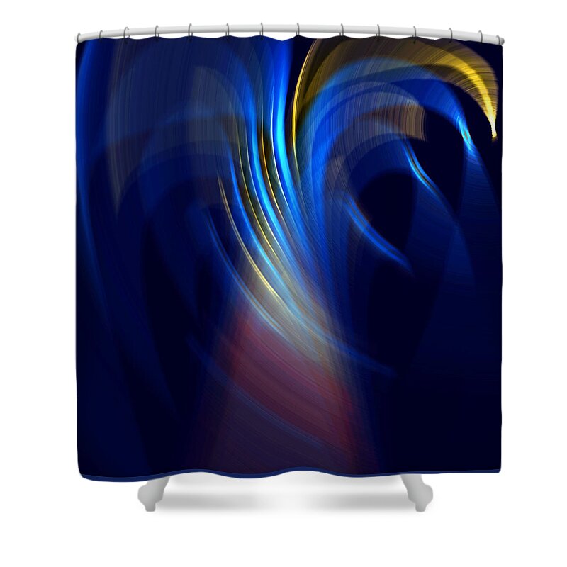 Abstract Art Shower Curtain featuring the digital art Sunray Blues by Ronald Mills