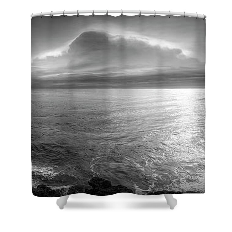 Clouds Shower Curtain featuring the photograph Sunrays over Coral Cove Beach Black and White by Debra and Dave Vanderlaan