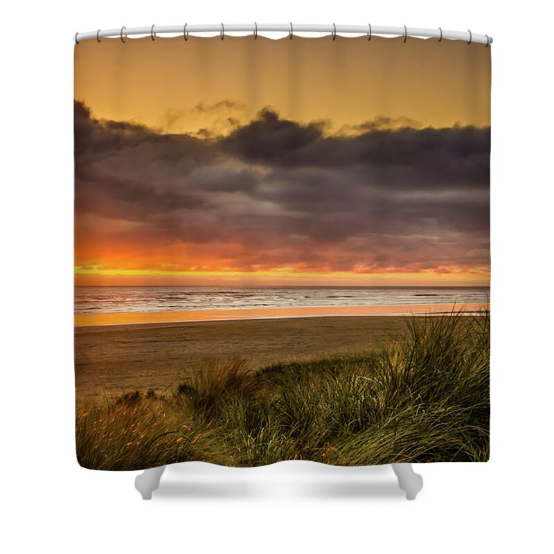 Coastal Sunsets Shower Curtain featuring the photograph Sunrays Over Manzanita by Don Schwartz