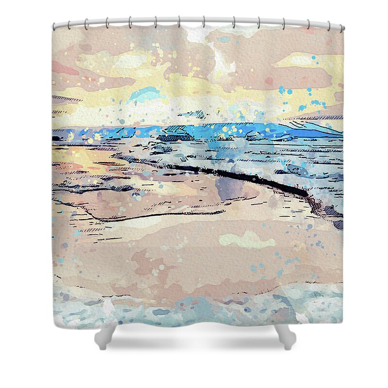 Sunset Shower Curtain featuring the painting Sunrise, Alaska, United States, ca 2021 by Ahmet Asar, Asar Studios by Celestial Images