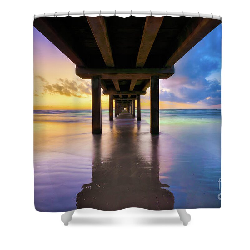 Texas Shower Curtain featuring the photograph Sunrise at Caldwell Pier Port Aransas Texas by Bee Creek Photography - Tod and Cynthia