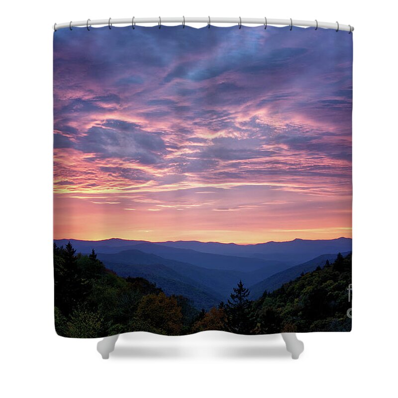 Smokies Shower Curtain featuring the photograph Sunrise At Luftee Overlook 2 by Phil Perkins