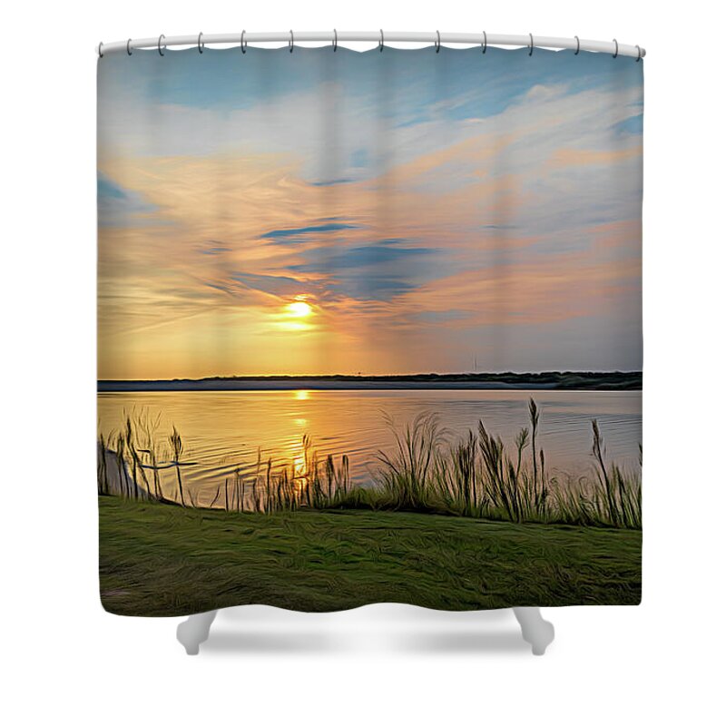 Great Salt Plains Shower Curtain featuring the photograph Sunrise at the Lake by Debra Martz