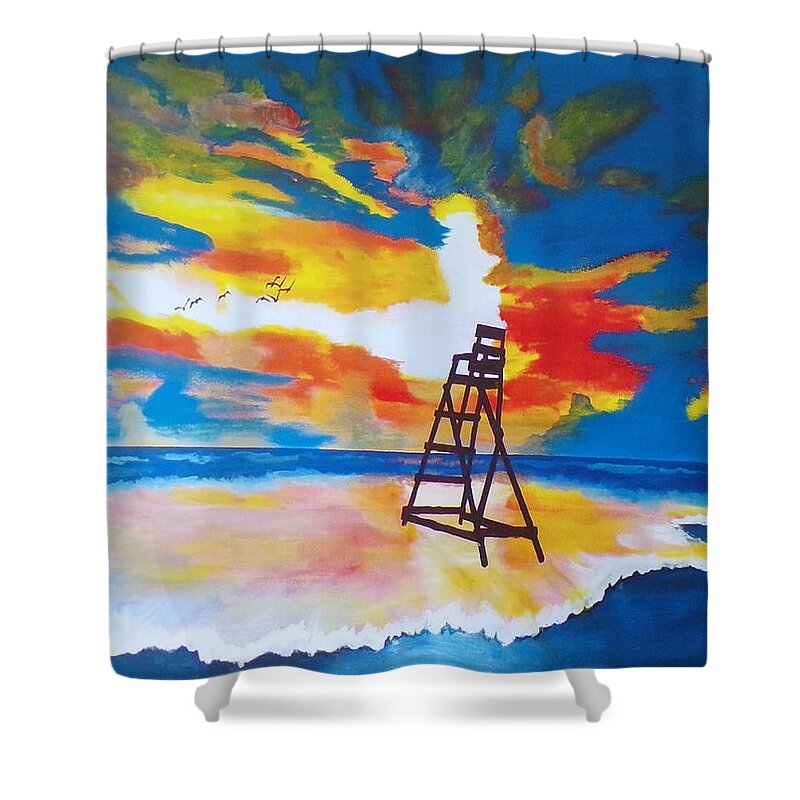Seascape Shower Curtain featuring the painting Sunrise Before the Storm by Kathie Camara