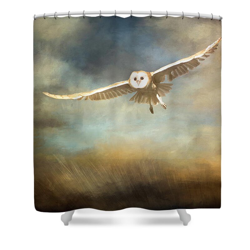 Owl Shower Curtain featuring the digital art Sunrise Flight by Nicole Wilde