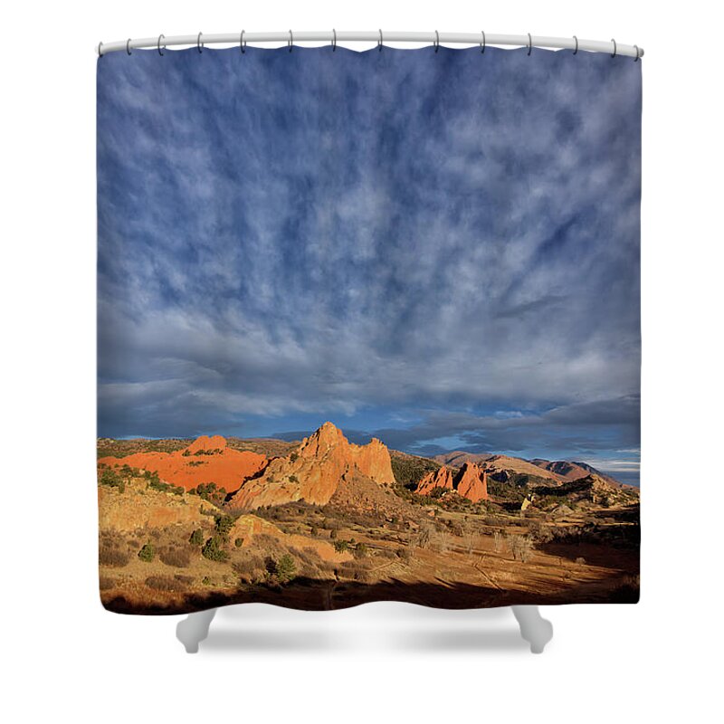 Sunrise Shower Curtain featuring the photograph Sunrise, Garden of the Gods by Bob Falcone