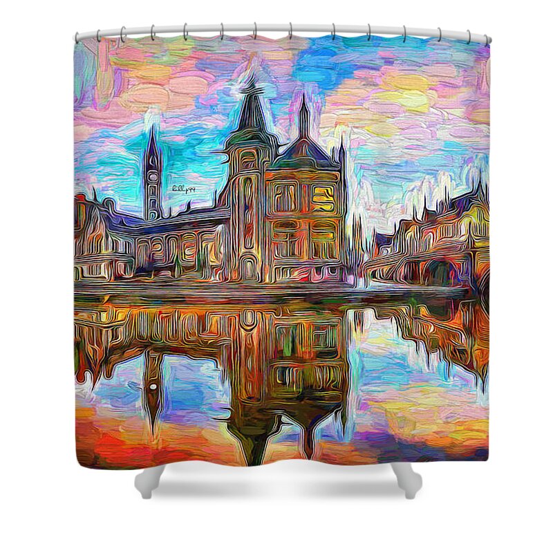 Paint Shower Curtain featuring the painting Sunrise in Ghent by Nenad Vasic