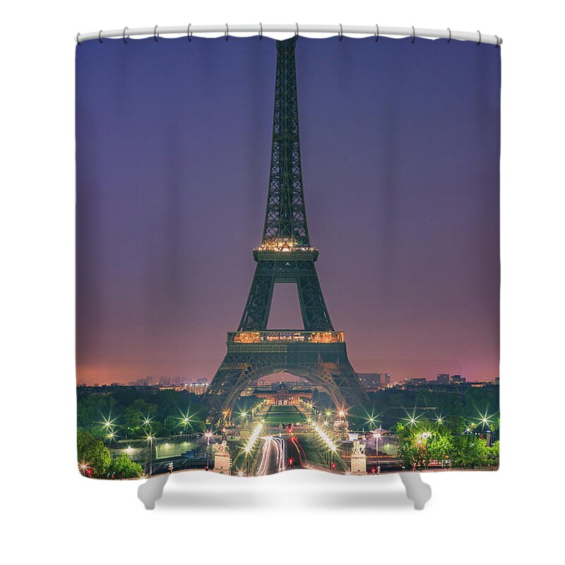 Europe Shower Curtain featuring the photograph Sunrise in Paris with the Eiffeltower by Henk Meijer Photography