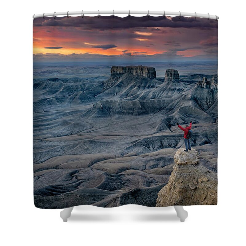 Utah Shower Curtain featuring the photograph Sunrise Moonscape Overlook, Southern Utah by Michael Ash