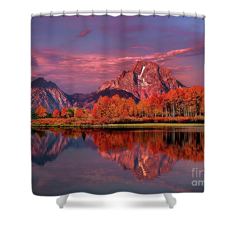 Dave Welling Shower Curtain featuring the photograph Sunrise Mount Moran Oxbow Bend Grand Tetons Np by Dave Welling