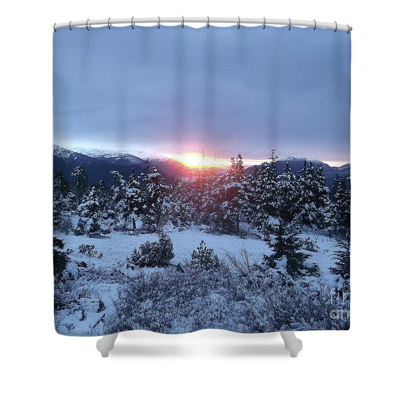 #juneau #alaska #ak #cruise #tours #winter #frozen #clouds #morning #sunrise #vacation #peaceful #cold Shower Curtain featuring the photograph Sunrise on a New Day by Charles Vice