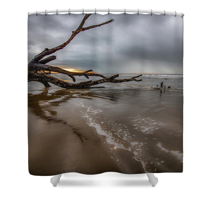 Charleston Shower Curtain featuring the photograph Sunrise on Boneyard Beach by Marcy Wielfaert