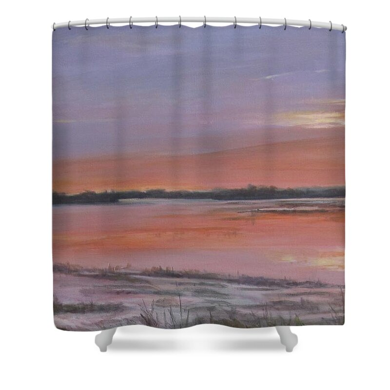 Painting Shower Curtain featuring the painting Sunrise on the Maurice River by Paula Pagliughi