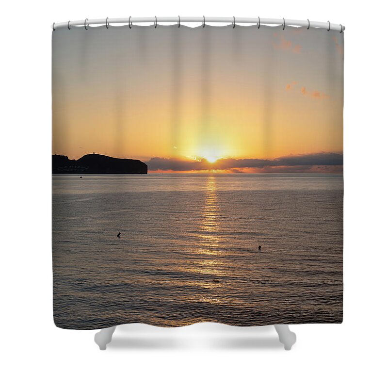 Sunrise Shower Curtain featuring the photograph Sunrise on the Mediterranean coast in Spain by Adriana Mueller