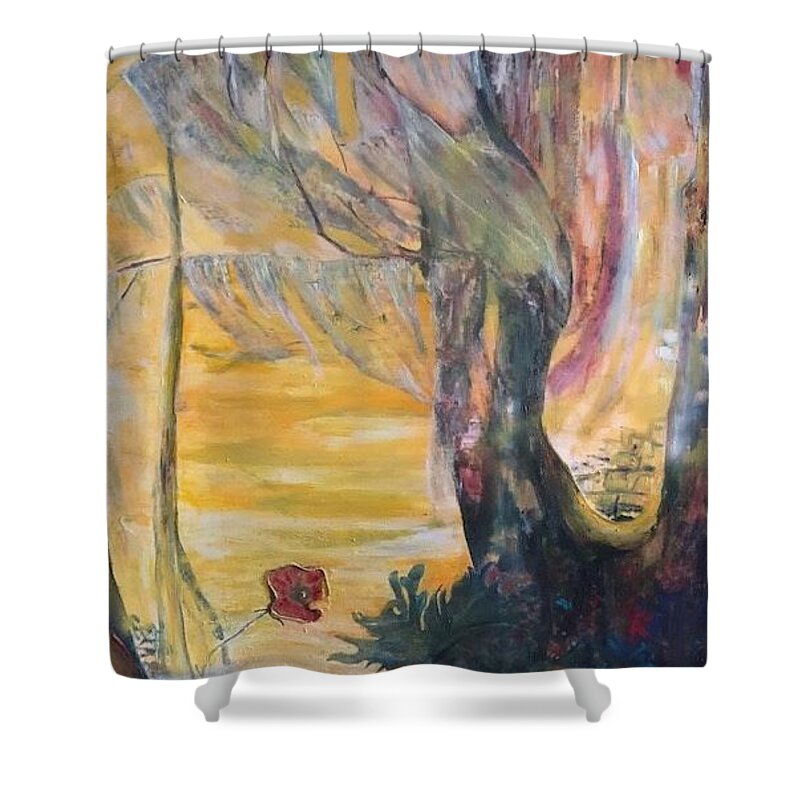 Sunshine Shower Curtain featuring the painting Sunrise on Wilmington Island by Peggy Blood