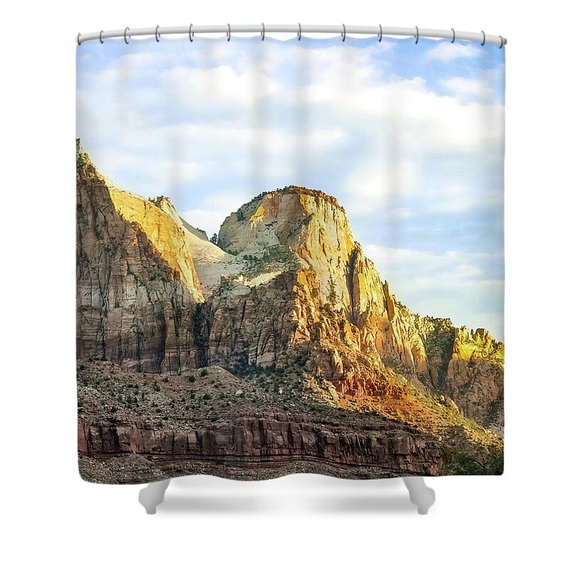 Sunrise Over Zion Shower Curtain featuring the photograph Sunrise on Zion National Park by Rebecca Herranen