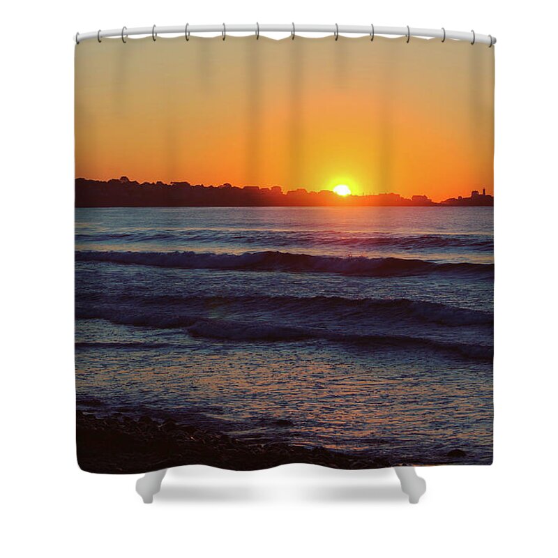 Sunrise Shower Curtain featuring the photograph Sunrise Over Cape Neddick and Nubble Light 2 by Michael Saunders