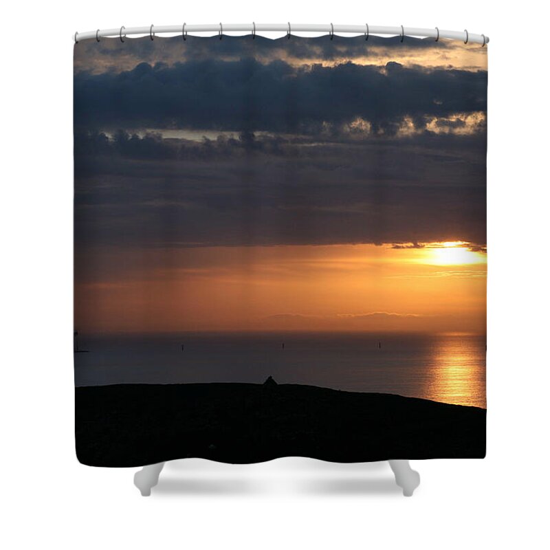 Sun Shower Curtain featuring the photograph Sunrise over Wales by Christopher Rowlands