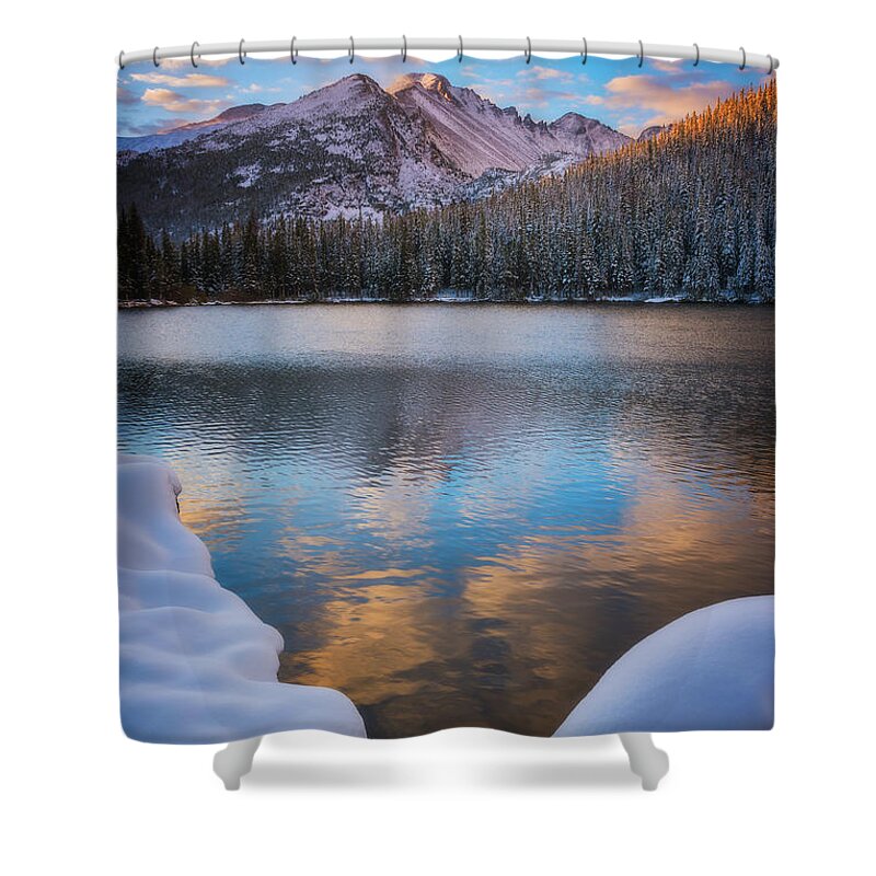 Sunrise Shower Curtain featuring the photograph Sunrise Snow at Bear Lake by Darren White