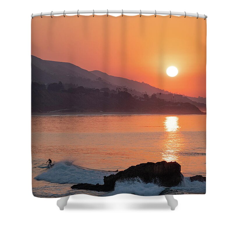 Surfer Shower Curtain featuring the photograph Sunrise Surfer by Matthew DeGrushe