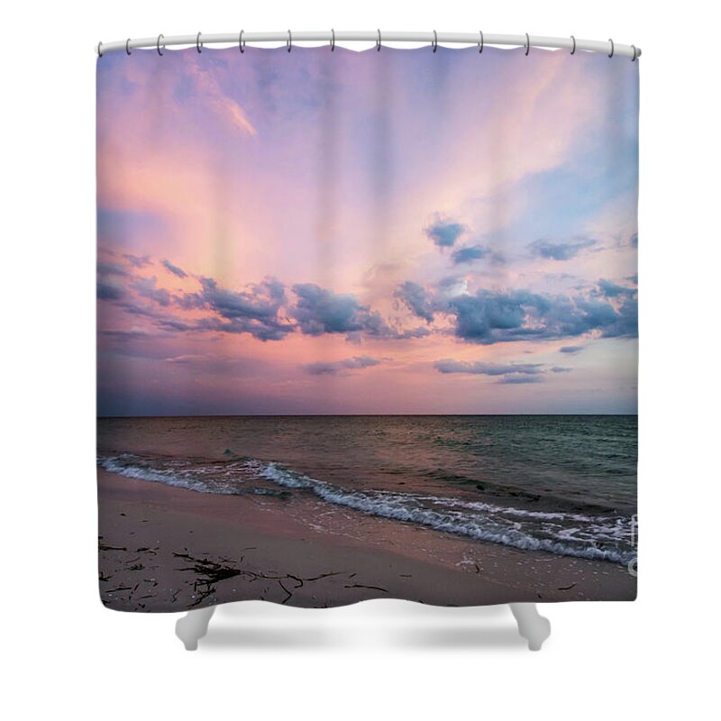 Sun Shower Curtain featuring the photograph Sunset Afterglow on the Beach by Beachtown Views