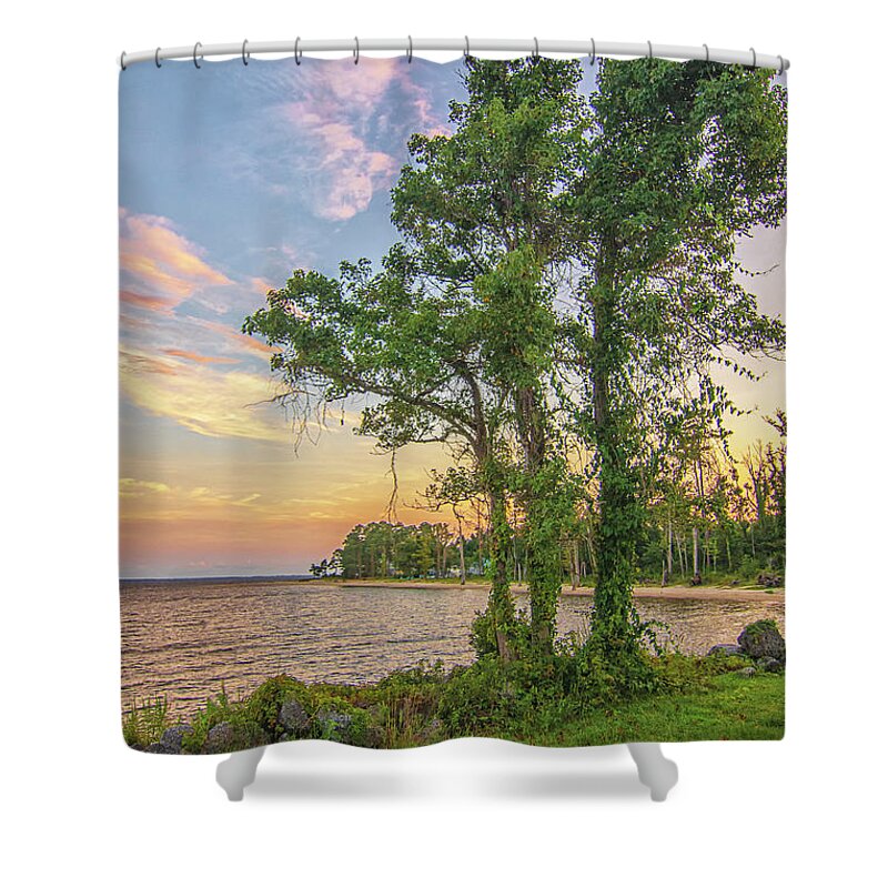 Sunset Shower Curtain featuring the photograph Sunset Along the Neuse River - Oriental North Carolina by Bob Decker