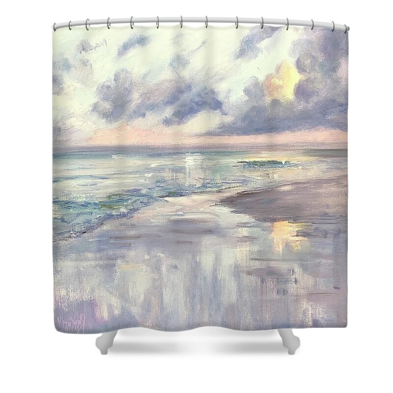 Sanibel Beach Painting Shower Curtain featuring the painting Sunset and Slippery Sand by Maggii Sarfaty