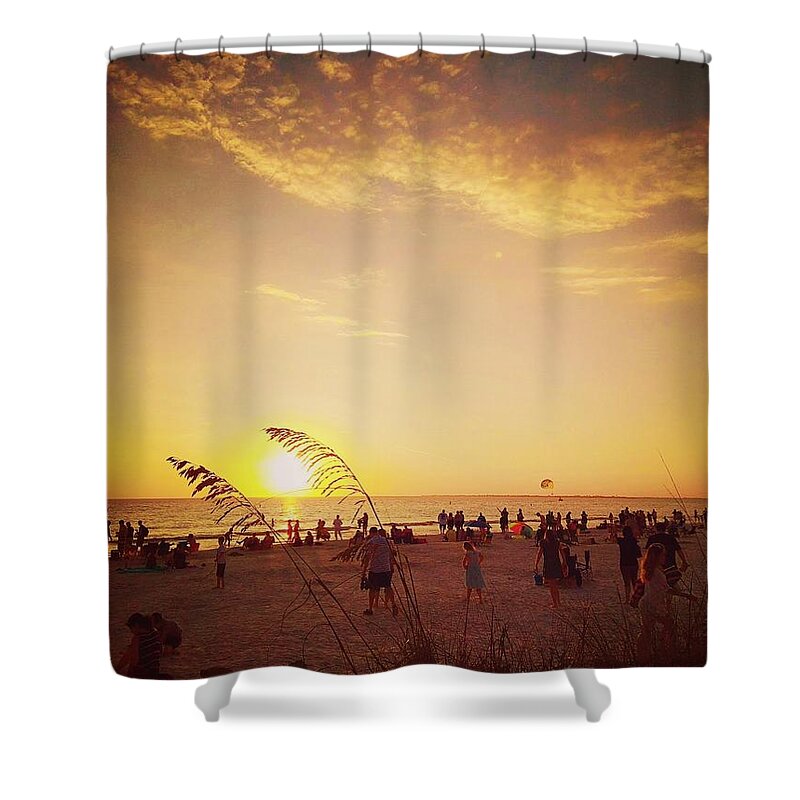 Sunset Shower Curtain featuring the photograph Sunset At Fort Myers Beach by Claudia Zahnd-Prezioso