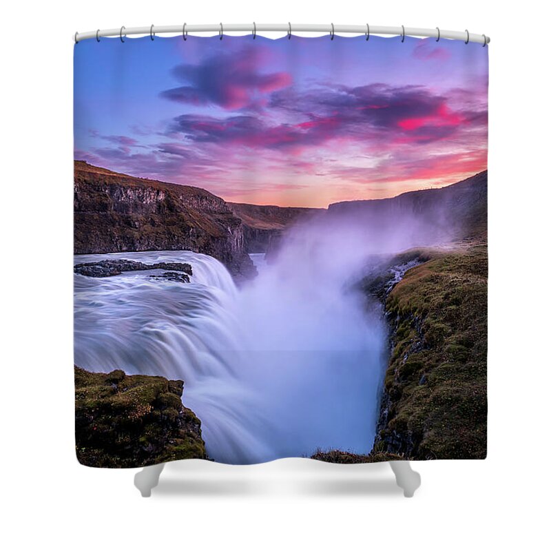 Gullfoss Shower Curtain featuring the photograph Sunset at Gullfoss by Alexios Ntounas