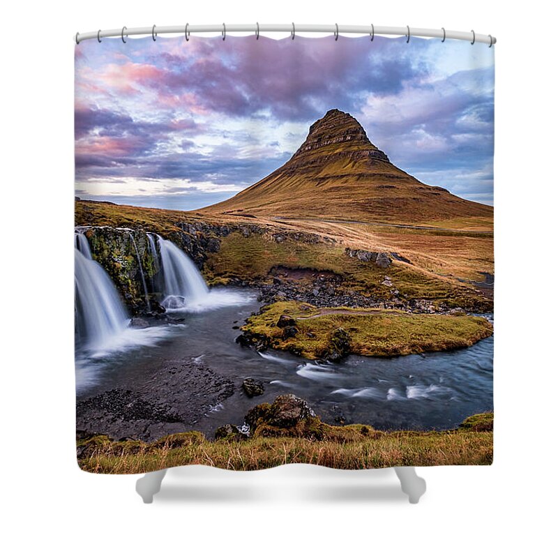 Kirkjufell Shower Curtain featuring the photograph Sunset at Kirkjufell by Alexios Ntounas