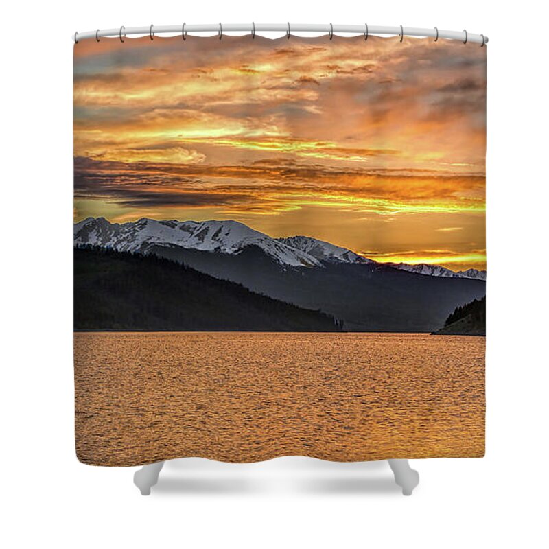 Sunset Shower Curtain featuring the photograph Sunset at Lake Dillon Panorama by Stephen Johnson