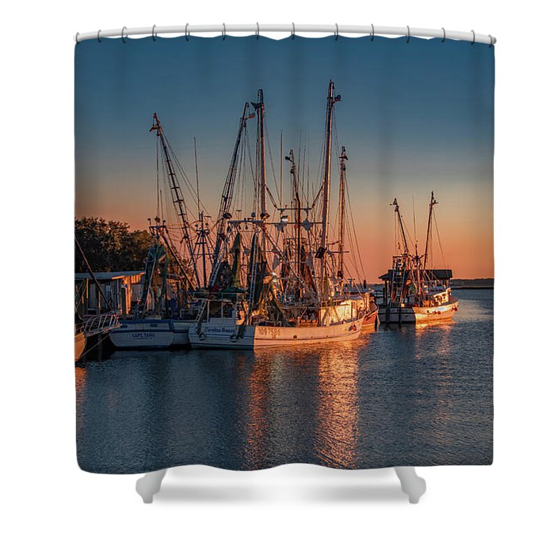 Sunset Shower Curtain featuring the photograph Sunset at Shem Creek, Charleston by Marcy Wielfaert